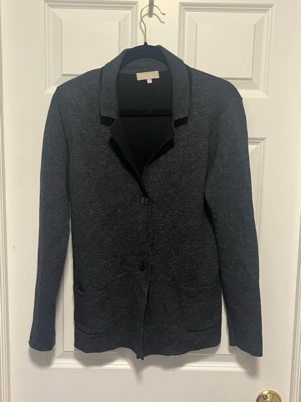 Benedetta B Womens L Sweater Cardigan Blazer Merino Wool/Cashmere Grey